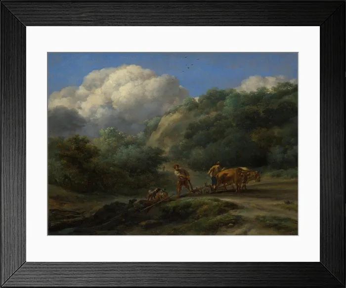 Framed Print : A Man and a Youth ploughing with Oxen by Berchem Framed Print : A Man and a Youth ploughing with Oxen by Berchem