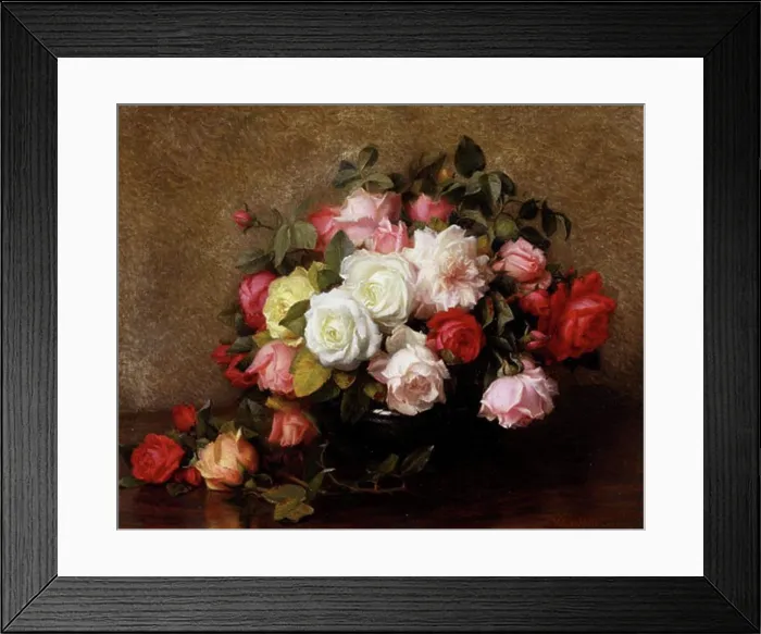 Framed Print : A Bowl of Beautiful Roses Richard Crafton Green (b.1848)