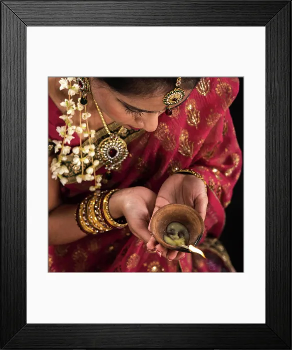 Framed Print : Diwali festive of lights celebration Beautiful Indian female hands holding diya oil lamp