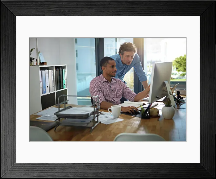 Framed Print : Corporate, computer and men trading Framed Print : Corporate, computer and men trading