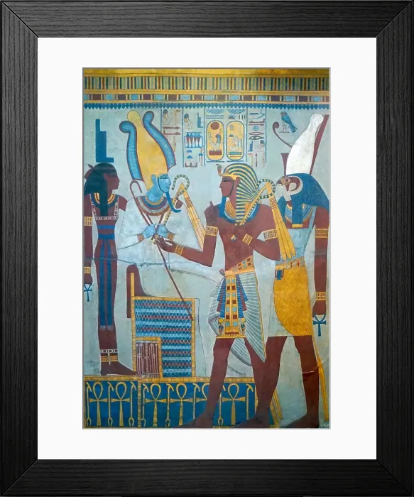 Framed Print : Painted wall frieze, dated 1290-1279 BC, cast from the tomb of Egyptian King Seti I. Valley of the Kings, Luxor, Egypt