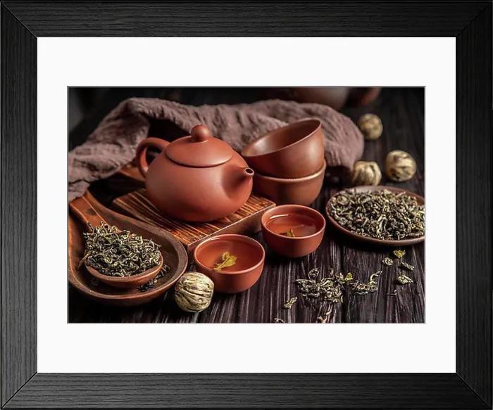 Framed Print : tea pot cups desk Framed Print : tea pot cups desk