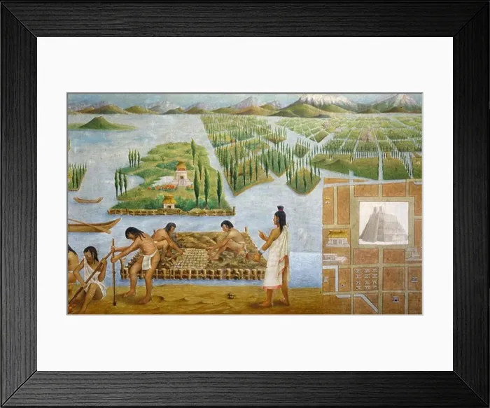 Framed Print : Aztec building and the Chinampas system