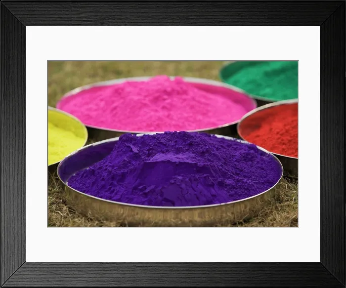 Framed Print : various gulal powder in plates on holi