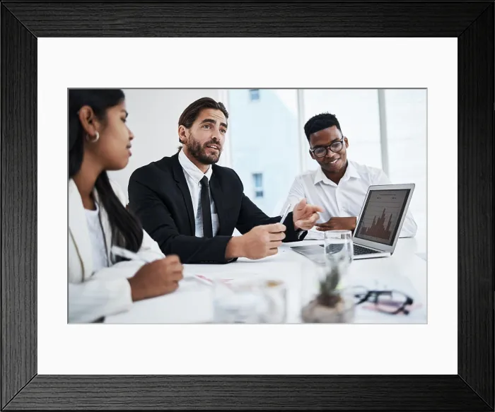 Framed Print : Business people, meeting or teamwork collaboration and laptop Framed Print : Business people, meeting or teamwork collaboration and laptop
