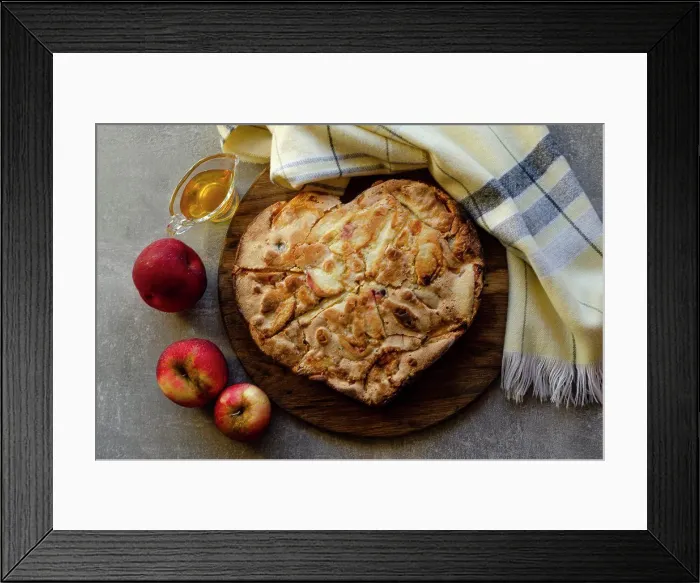 Framed Print : apple pie on the board, apples and honey near the tablecloth