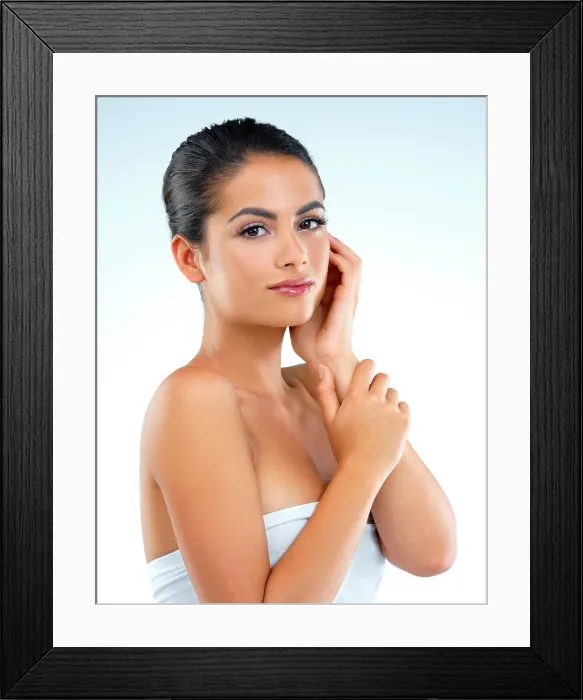 Framed Print : Skincare, face and portrait of woman in studio with natural Framed Print : Skincare, face and portrait of woman in studio with natural