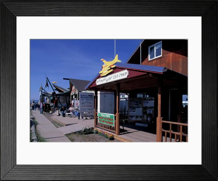 Framed Print : North America, USA, Alaska, Homer, by Kachemak Bay, tourist shops on Homer Spit
