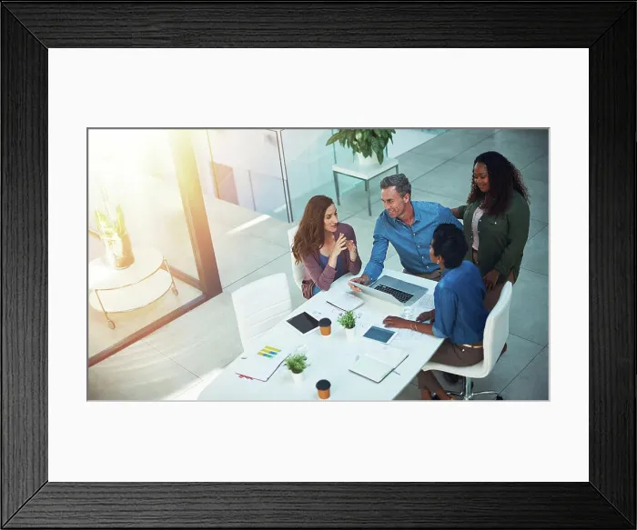 Framed Print : Meeting, creative people and talking in office for planning Framed Print : Meeting, creative people and talking in office for planning