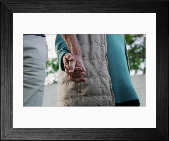 Framed Print : Love, people and holding hands in outdoor for walk