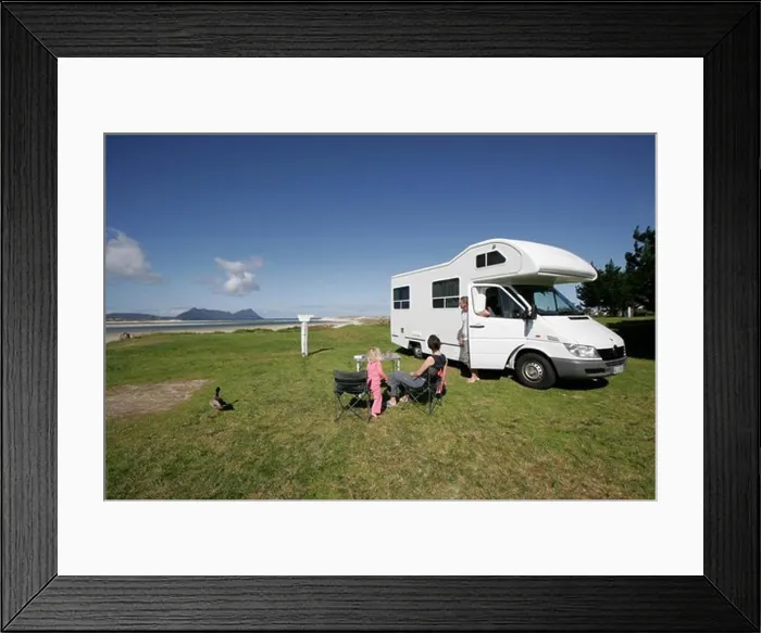Framed Print : New Zealand, North Island, Northland, Ruakaka Wildlife Refuge, People sitting next to camper van Framed Print : New Zealand, North Island, Northland, Ruakaka Wildlife Refuge, People sitting next to camper van