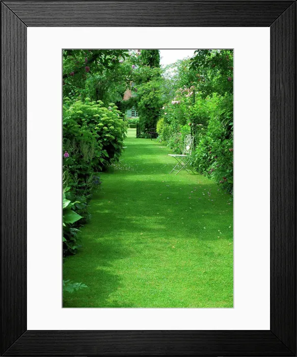 Framed Print : Flowered path at the garden Les Jardins d'Angélique