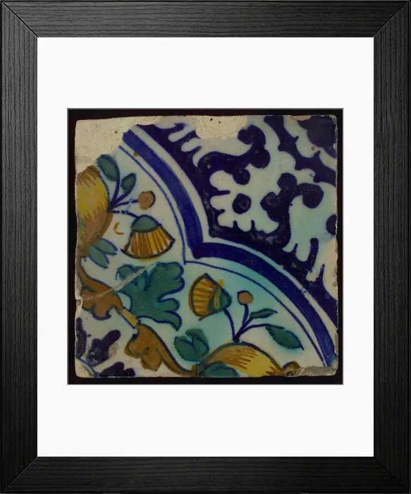 Framed Print : Ornament tile, diagonal ornament in quatrefoil with bows in which orange-apples and flowers Framed Print : Ornament tile, diagonal ornament in quatrefoil with bows in which orange-apples and flowers