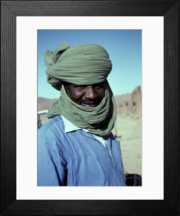 Framed Print : Africa, Algeria, Djanet oasis. Touareg person in the desert Framed Print : Africa, Algeria, Djanet oasis. Touareg person in the desert