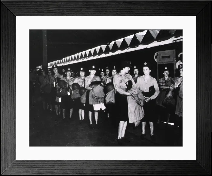 Framed Print : A group of female military nurses in uniform stands in rows at an unidentified location Framed Print : A group of female military nurses in uniform stands in rows at an unidentified location