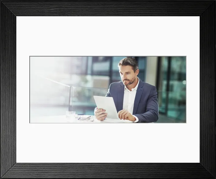 Framed Print : Research, online and man with tablet Framed Print : Research, online and man with tablet