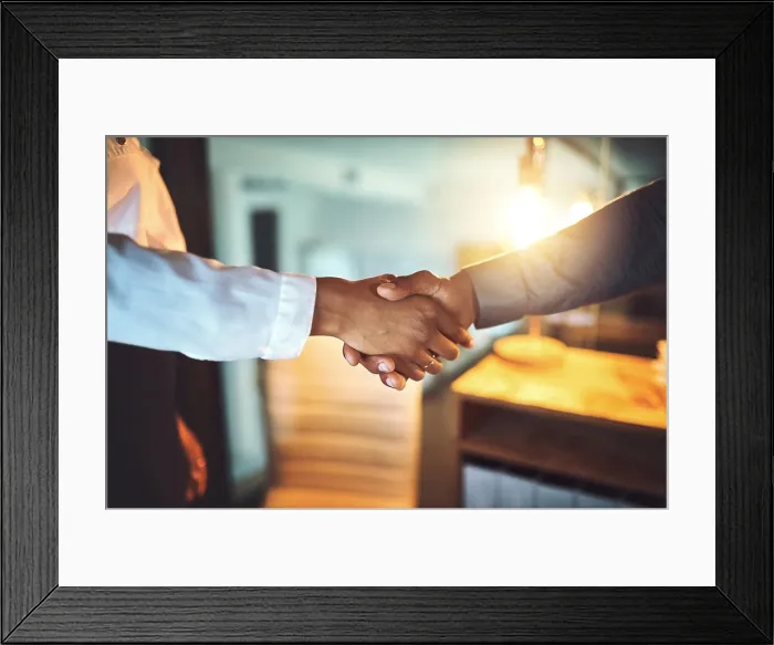 Framed Print : Collaboration, business people and handshake for helping Framed Print : Collaboration, business people and handshake for helping