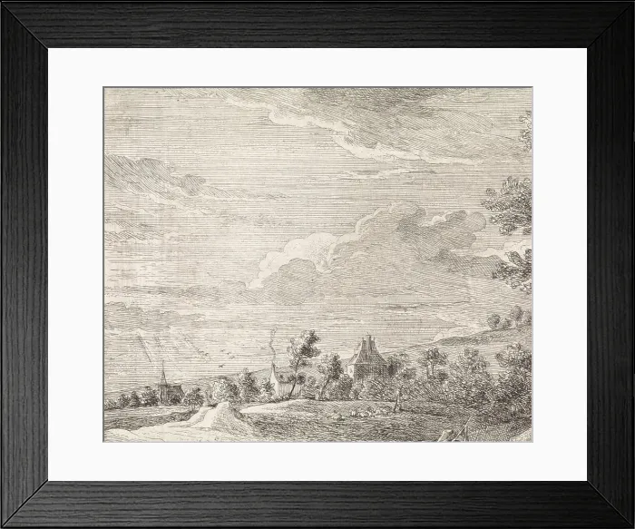Framed Print : In a landscape, three men are having a conversation along the road