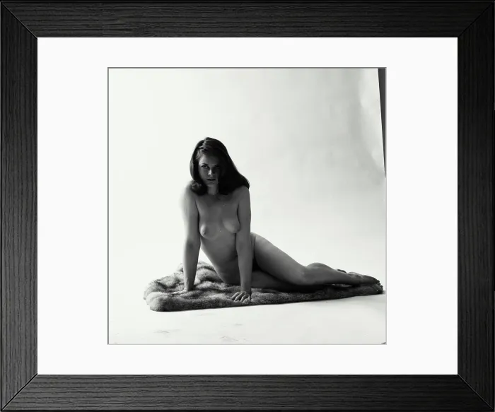 Framed Print : Portrait of nude young woman sitting on blanket Framed Print : Portrait of nude young woman sitting on blanket