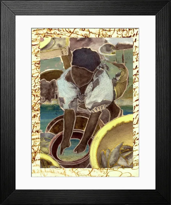 Framed Print : Painted photograph of an african woman on water colour paper Framed Print : Painted photograph of an african woman on water colour paper