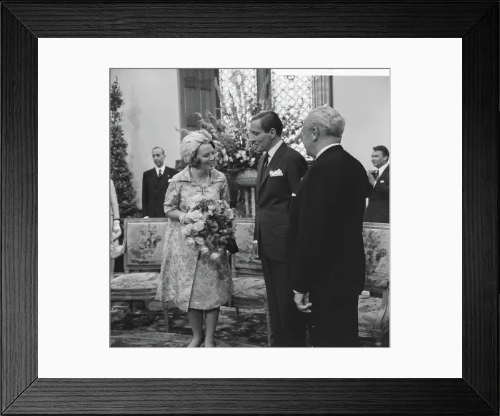 Framed Print : Anefo photo collection. Engagement Princess Beatrix in the courtyard, tagged PA takes congratulations. June 29, 1965