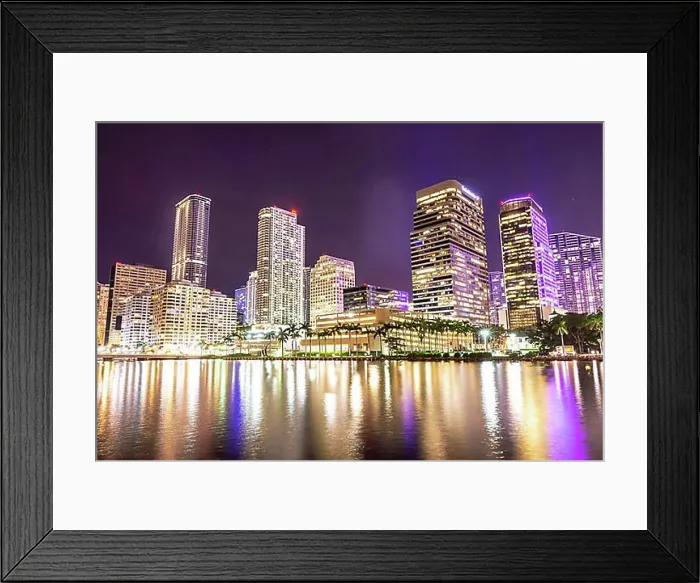 Framed Print : Miami downtown skyline under night lights and reflections Framed Print : Miami downtown skyline under night lights and reflections