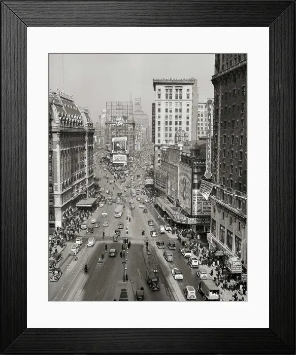 Framed Print : 1930s NEW YORK CITY TIMES SQUARE LOOKING NORTH UP BROADWAY TO DUFFY SQUARE FROM ORIGINAL TIMES TOWER SEEN AS A SHADOW Framed Print : 1930s NEW YORK CITY TIMES SQUARE LOOKING NORTH UP BROADWAY TO DUFFY SQUARE FROM ORIGINAL TIMES TOWER SEEN AS A SHADOW