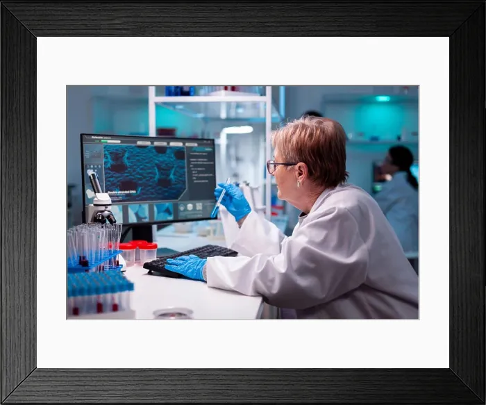 Framed Print : Biotechnologist senior scientist researching with test tube Framed Print : Biotechnologist senior scientist researching with test tube