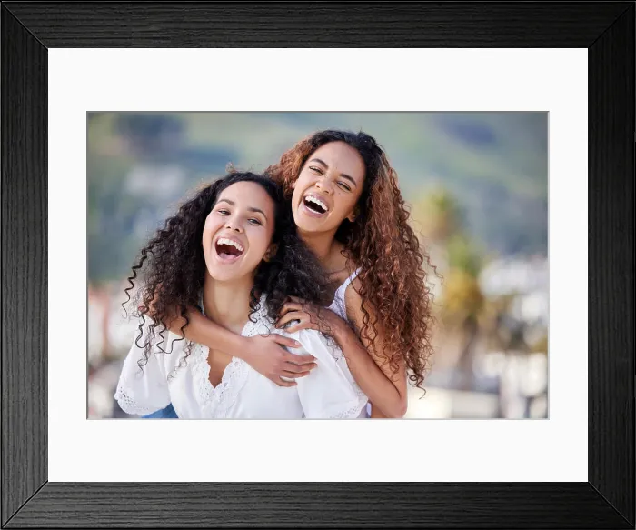 Framed Print : Portrait, piggy back and women with smile