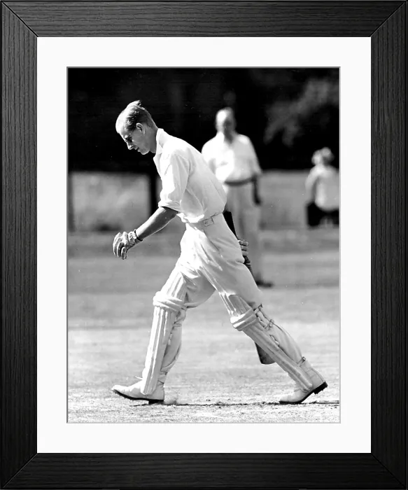 Framed Print : Duke of Edinburgh Out For A Duck in Village Cricket Match -- The Duke of Edinburgh walking from the wicket after being Framed Print : Duke of Edinburgh Out For A Duck in Village Cricket Match -- The Duke of Edinburgh walking from the wicket after being