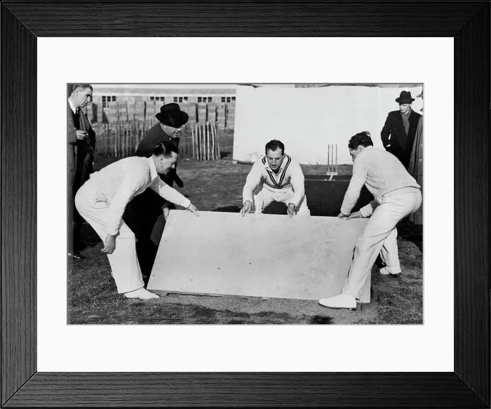Framed Print : A New Concrete Cricket Pitch -- Left to Right: Len Muncer Framed Print : A New Concrete Cricket Pitch -- Left to Right: Len Muncer