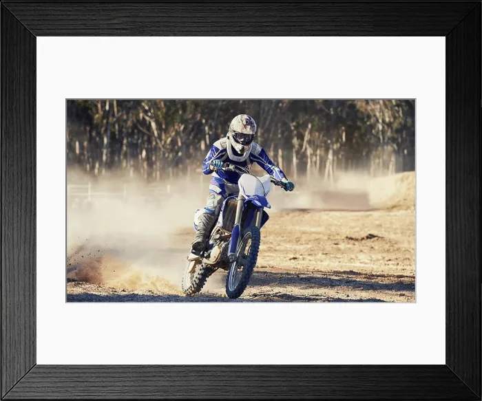Framed Print : Motorcycle, action and speed with person riding on dirt track Framed Print : Motorcycle, action and speed with person riding on dirt track