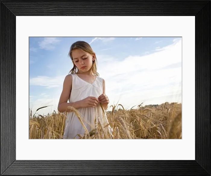 Framed Print : Young girl standing in corn field Framed Print : Young girl standing in corn field