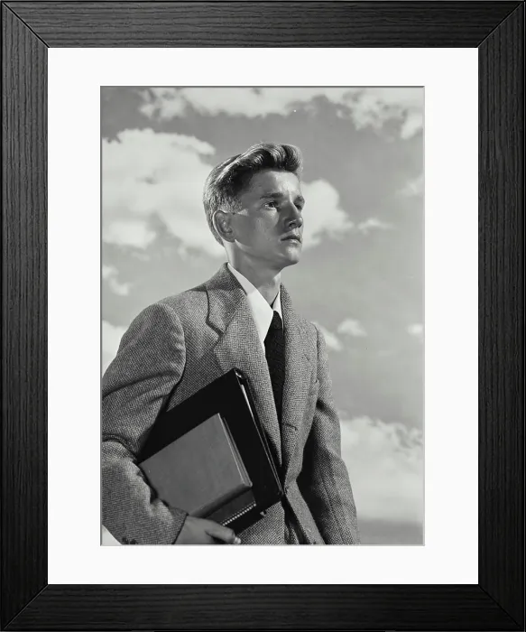 Framed Print : Vintage Photograph. Young man wearing blazer and tie holding stack of notebooks and binder Framed Print : Vintage Photograph. Young man wearing blazer and tie holding stack of notebooks and binder