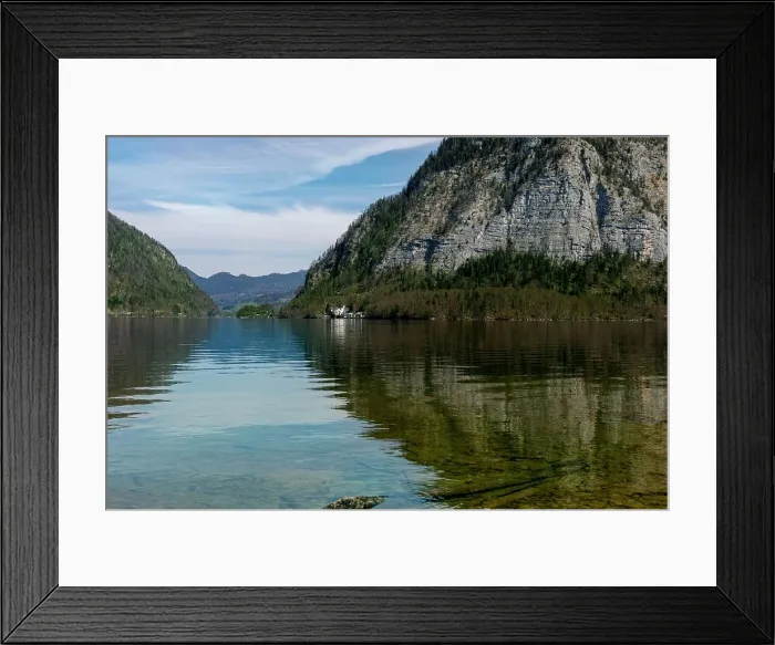 Framed Print : Hallstatt Austria. Serene Alpine Lake Surrounded by Steep Mountain Ranges Reflecting In Clear Turquoise Water Framed Print : Hallstatt Austria. Serene Alpine Lake Surrounded by Steep Mountain Ranges Reflecting In Clear Turquoise Water