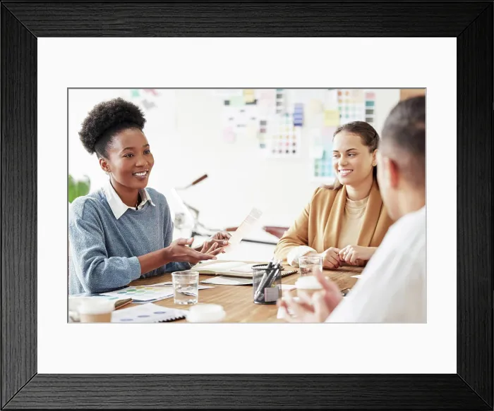Framed Print : Interior design, color swatch and woman designer in a company collaboration for renovation project Framed Print : Interior design, color swatch and woman designer in a company collaboration for renovation project
