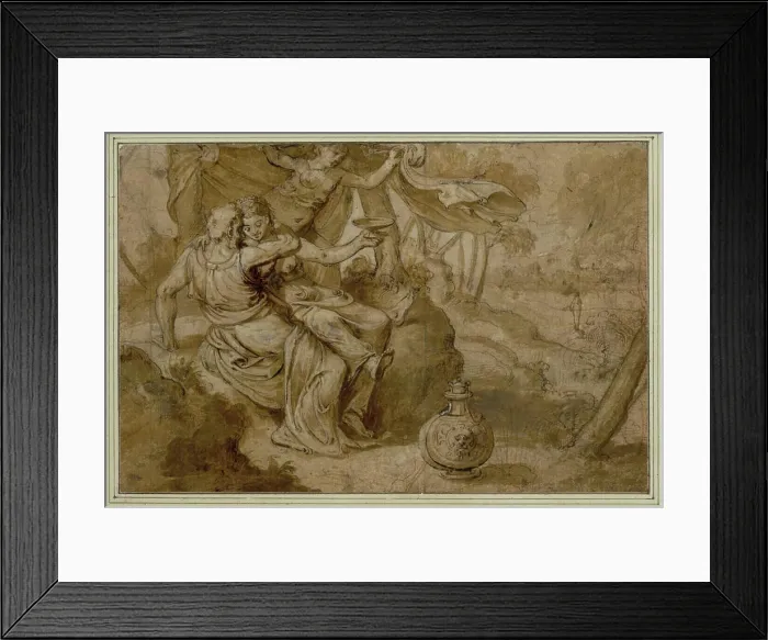 Framed Print : Brown ink drawing by Frans Floris depicting Loth with his daughters, enhanced with white highlights Framed Print : Brown ink drawing by Frans Floris depicting Loth with his daughters, enhanced with white highlights
