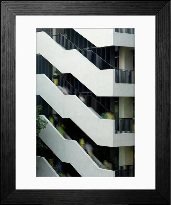 Framed Print : Detail shot of blurred people on staircases in row, Taipei, Taiwan. 11 / 07 / 2005