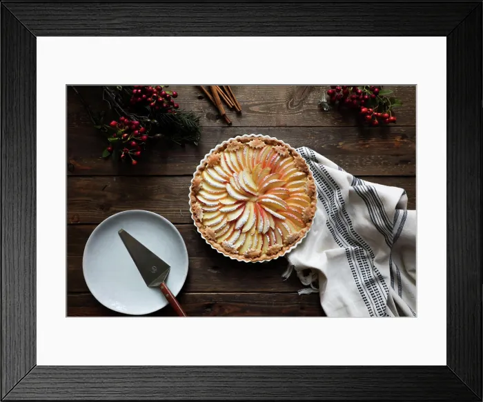 Framed Print : tasty apple pie on a wooden table ready to eat near empty plate Framed Print : tasty apple pie on a wooden table ready to eat near empty plate