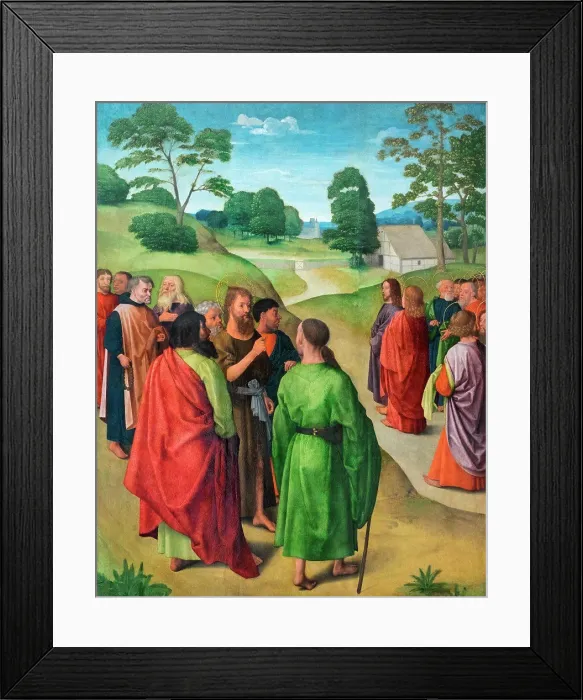 Framed Print : Saint John the Baptist Pointing Out Christ as the Lamb of God c. 1500 Oil on wood artist unknown