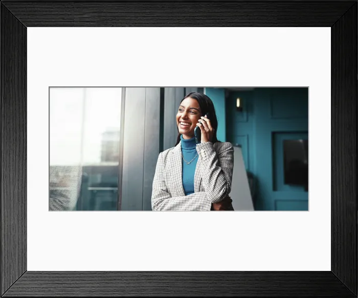 Framed Print : Office, businesswoman and networking with phone call for negotiation Framed Print : Office, businesswoman and networking with phone call for negotiation