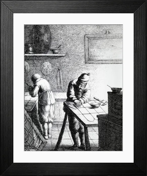 Framed Print : Glass window makers workshop. Etching by Jan Joris Van Der Vliet, Circa 1635