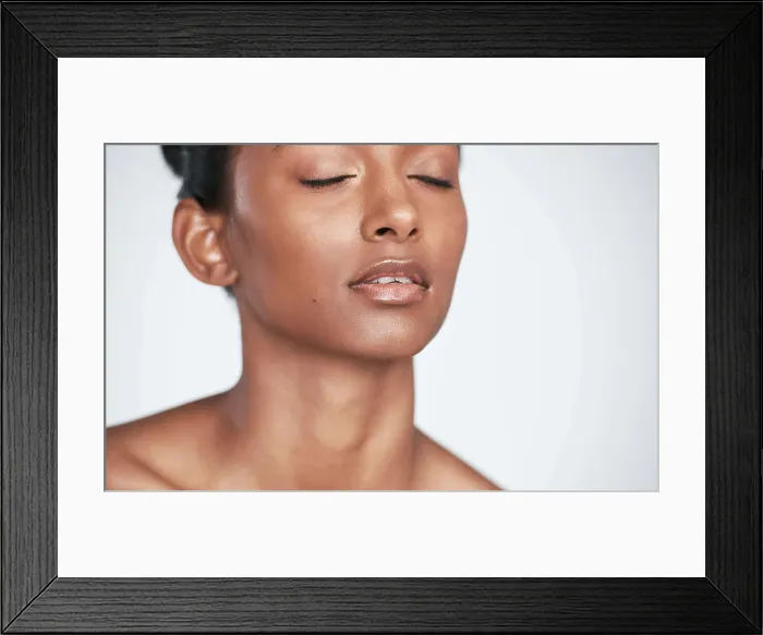 Framed Print : Foundation, beauty or closeup of woman for eyeshadow in studio on white background for facial glow Framed Print : Foundation, beauty or closeup of woman for eyeshadow in studio on white background for facial glow