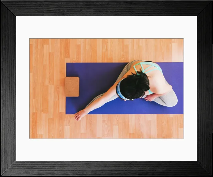 Framed Print : Cenital Photo: Pregnant Woman Stretching her Right Leg Framed Print : Cenital Photo: Pregnant Woman Stretching her Right Leg