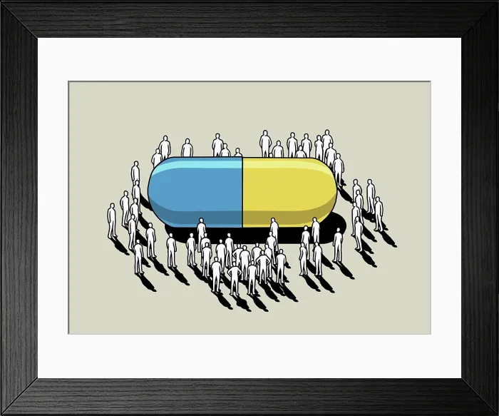 Framed Print : Crowd surrounding large pharmaceutical capsule Framed Print : Crowd surrounding large pharmaceutical capsule