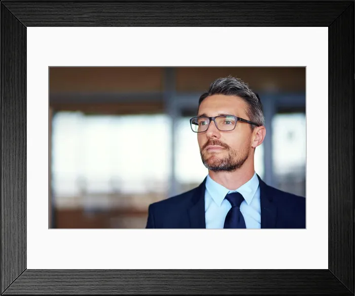 Framed Print : Business man, thinking and office with CEO Framed Print : Business man, thinking and office with CEO