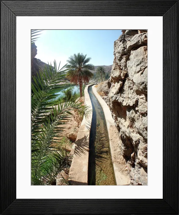Framed Print : Oman, Wadi bani Khalid, a water canal called falaj in the middle of palm trees Framed Print : Oman, Wadi bani Khalid, a water canal called falaj in the middle of palm trees