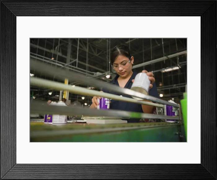 Framed Print : Hispanic woman working in manufacturing plant Framed Print : Hispanic woman working in manufacturing plant