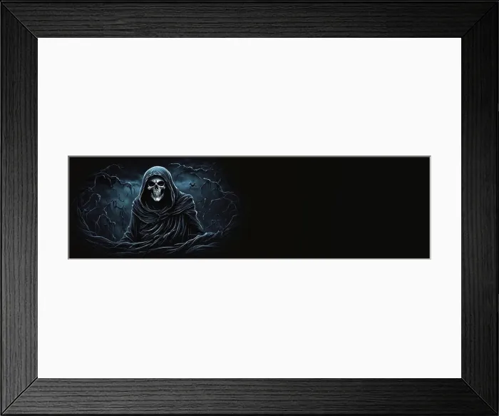 Framed Print : Grim reaper Haunted over dark misty background with copy space Vivid Halloween wallpaper background good for Halloweens Framed Print : Grim reaper Haunted over dark misty background with copy space Vivid Halloween wallpaper background good for Halloweens