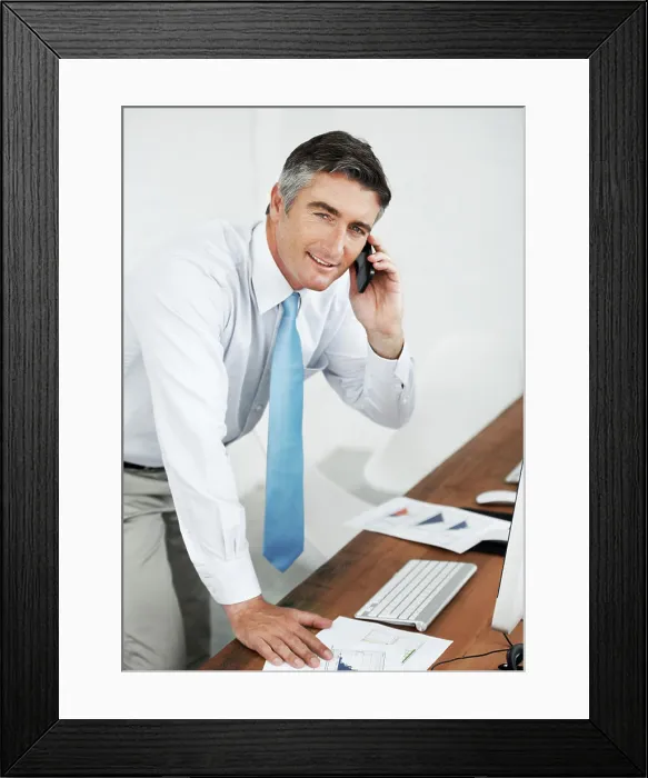 Framed Print : Business man, portrait and phone call for consulting Framed Print : Business man, portrait and phone call for consulting